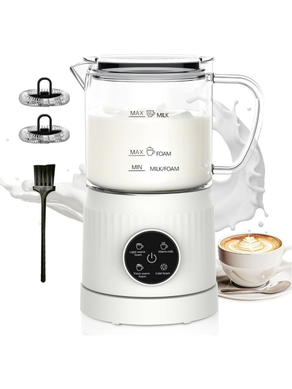 4-in-1 Electric Milk Frother & Steamer with LED Touch Screen for Creamy Drinks
